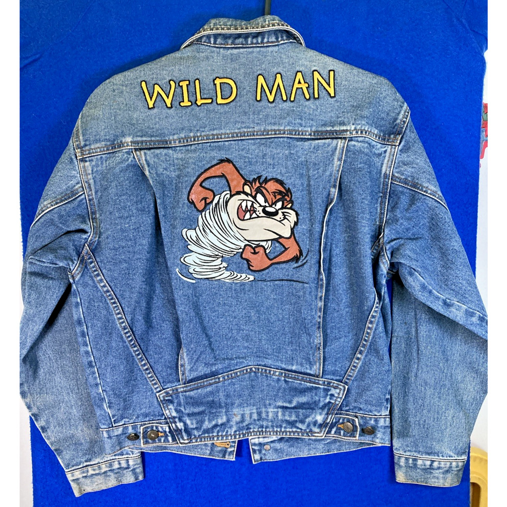 Vintage 90s Warner Bros Taz Looney Tunes Embroidered Denim Jacket Womens Small - Picture 8 of 16